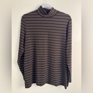 Lands' End Women's Long Sleeve Mock Neck Espresso with White Stripes L